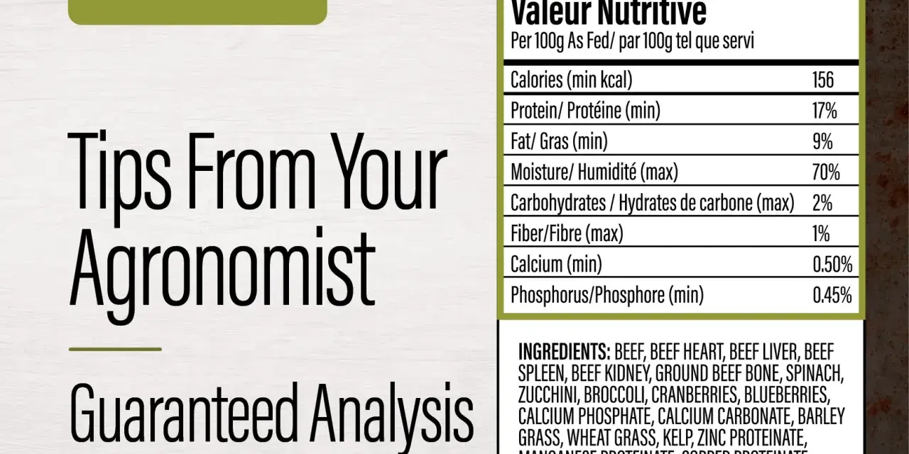 Analyse nutritive d'un aliment pour animaux, indiquant 17% de protéine brute, avec des conseils d'agronome.