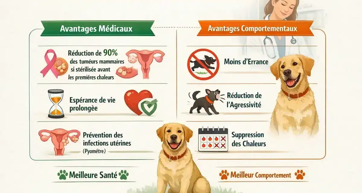 Les bienfaits de la stérilisation chien : réduction des tumeurs, espérance de vie prolongée, moins d'errance et d'agressivité.