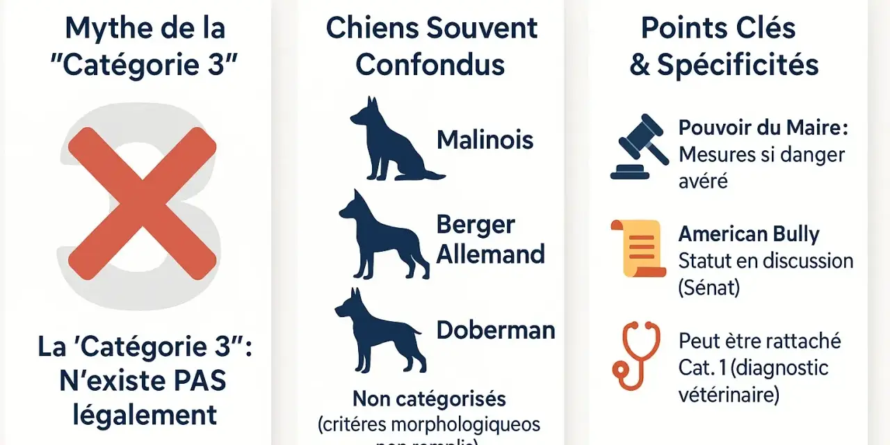 Le malinois, souvent confondu, n'est pas légalement en "Catégorie 3". L'image clarifie les mythes et les spécificités.