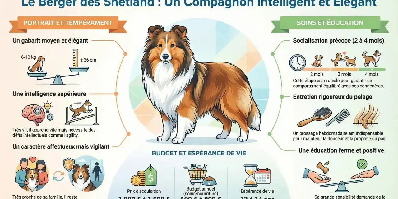 Le berger des Shetland, un chien intelligent et élégant, est présenté avec ses caractéristiques, son éducation et son entretien.
