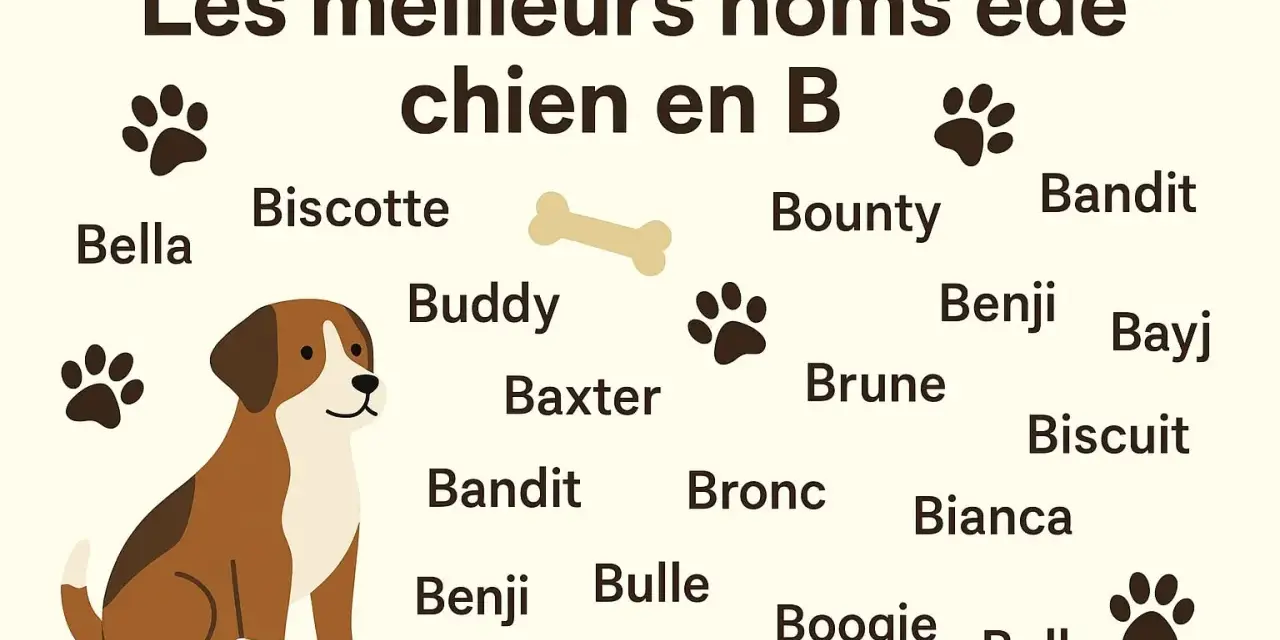 Liste de noms de chien en B : Bella, Biscotte, Buddy, Baxter, Bandit, Benji, Bulle, Boogie, Bounty, Brune, Bianca, Biscuit, Bronc, Bayj.