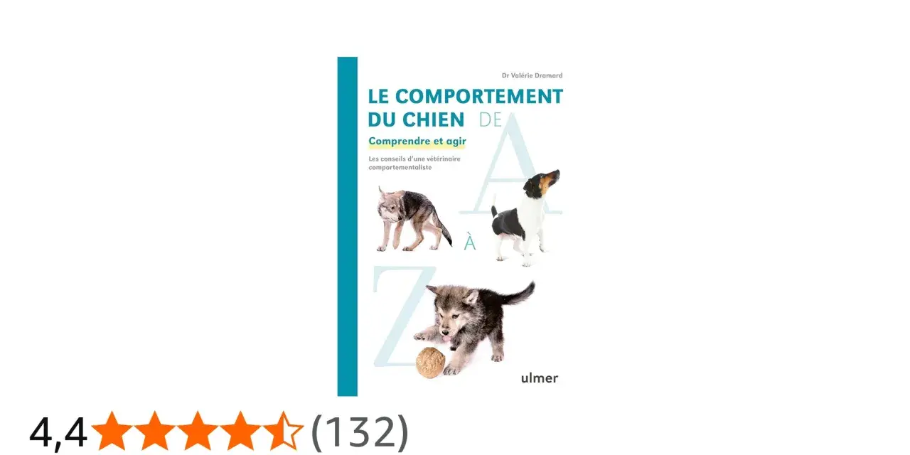 Couverture du livre "Le comportement du chien" par Dr Valérie Dramard, avec des illustrations de chiens et des conseils pour comprendre et agir face aux troubles du comportement canin, y compris l'OCD chez le chien.