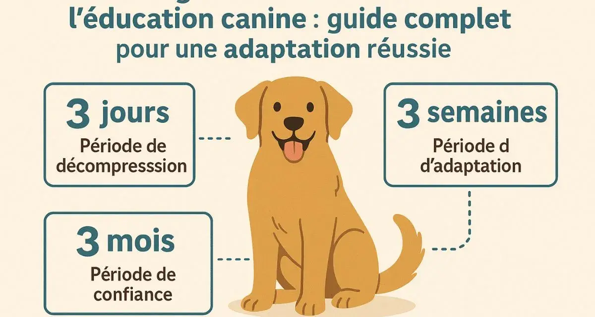 Un chien heureux illustre la règle du 3/3/3 pour l'éducation canine : 3 jours de décompression, 3 semaines d'adaptation, 3 mois de confiance.