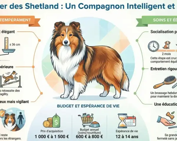 Le berger des Shetland, un chien intelligent et élégant, est présenté avec ses caractéristiques, son éducation et son entretien.
