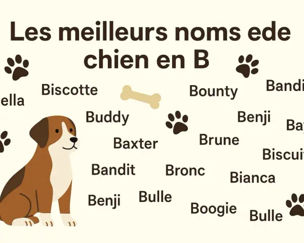 Liste de noms de chien en B : Bella, Biscotte, Buddy, Baxter, Bandit, Benji, Bulle, Boogie, Bounty, Brune, Bianca, Biscuit, Bronc, Bayj.
