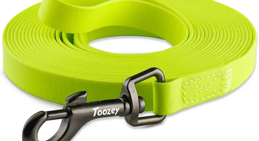 Laisse de chien verte fluo de 10m, avec mousqueton noir. Idéale pour les promenades et l'éducation de votre compagnon.
