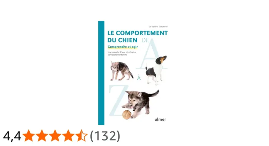 Couverture du livre "Le comportement du chien" par Dr Valérie Dramard, avec des illustrations de chiens et des conseils pour comprendre et agir face aux troubles du comportement canin, y compris l'OCD chez le chien.