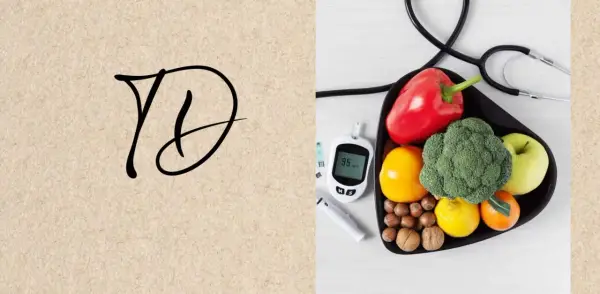 Légumes et fruits sains pour un chien diabétique : brocoli, poivron, pomme, mandarine. Glucomètre et stéthoscope à proximité.